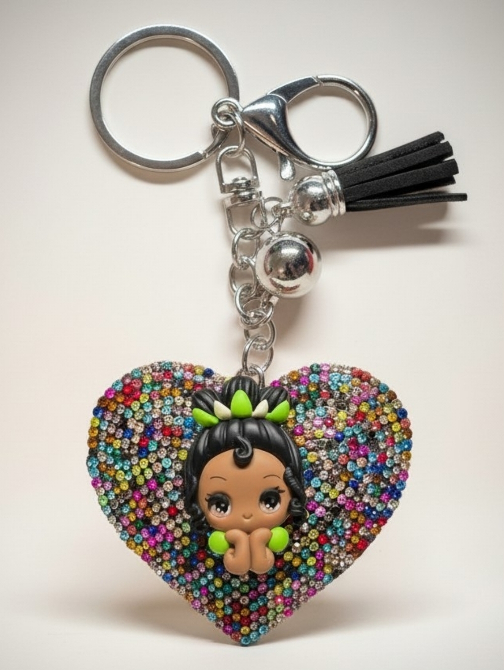 Artisan Handmade Princess Tiana Clay Doll Bag Charm Keychain
